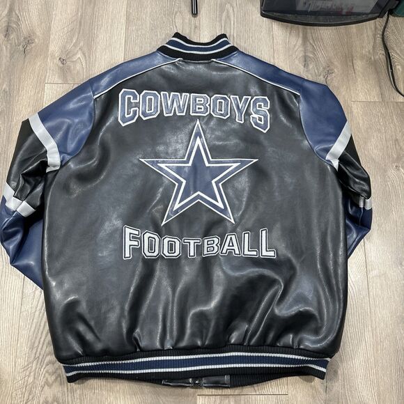 Dallas Cowboys Jacket Mens XL Vintage Black Faux Leather, G-III Bomber NFL - Picture 2 of 12
